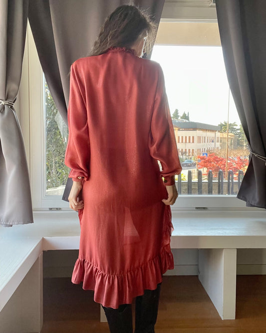 Laura Biagiotti silk ruffled coral red dress