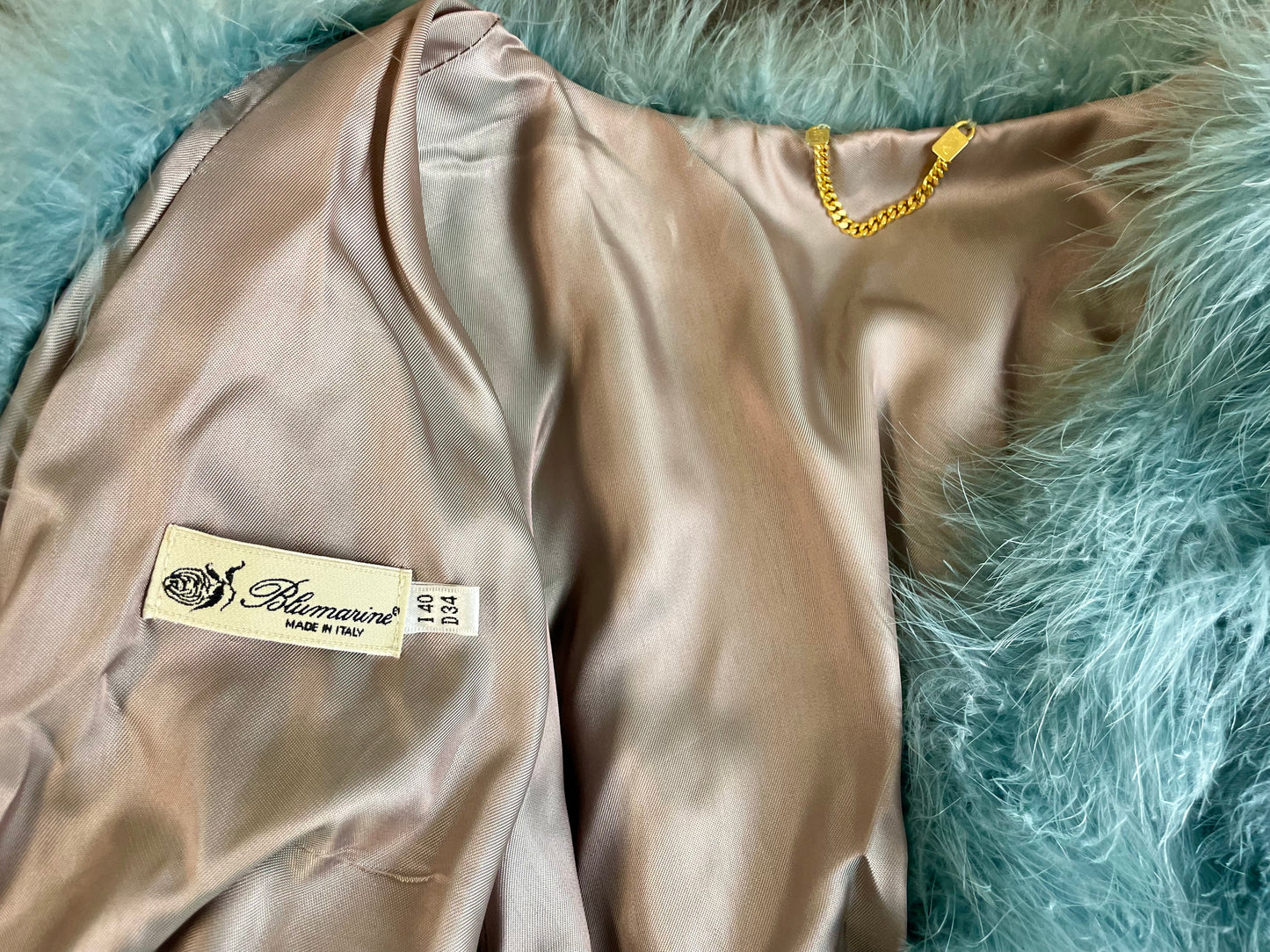 Blumarine Fall Winter 2003 turquoise feathers jacket