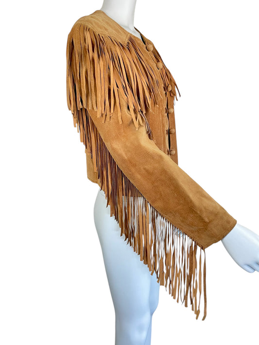 Moschino Fall Winter 1988 brown leather fringe western jacket