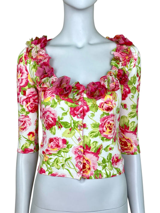 RESERVED for Riri do not buy- Blumarine romantic floral beaded cotton cropped cardigan