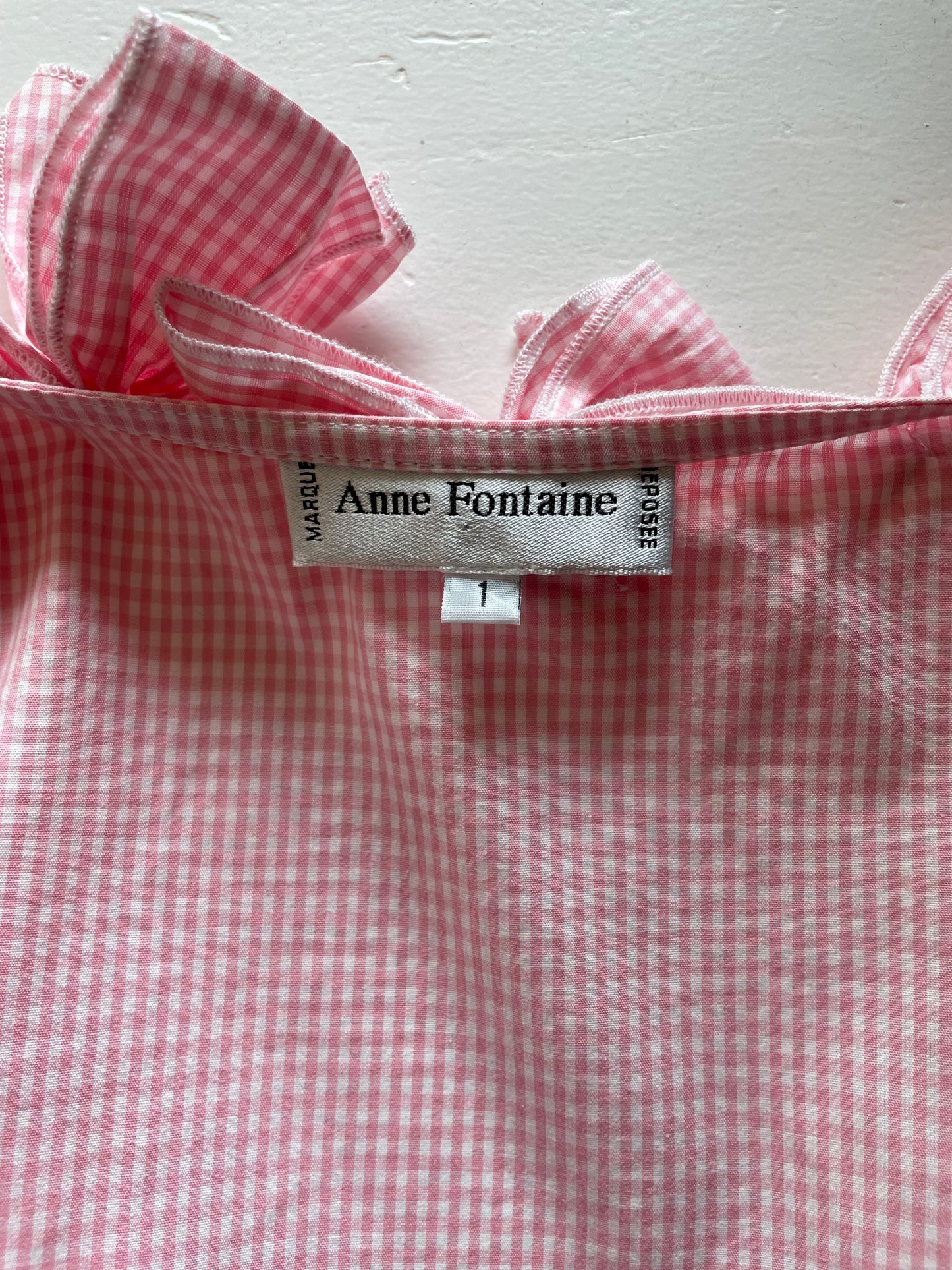 Anne Fontaine pink and white gingham bow top