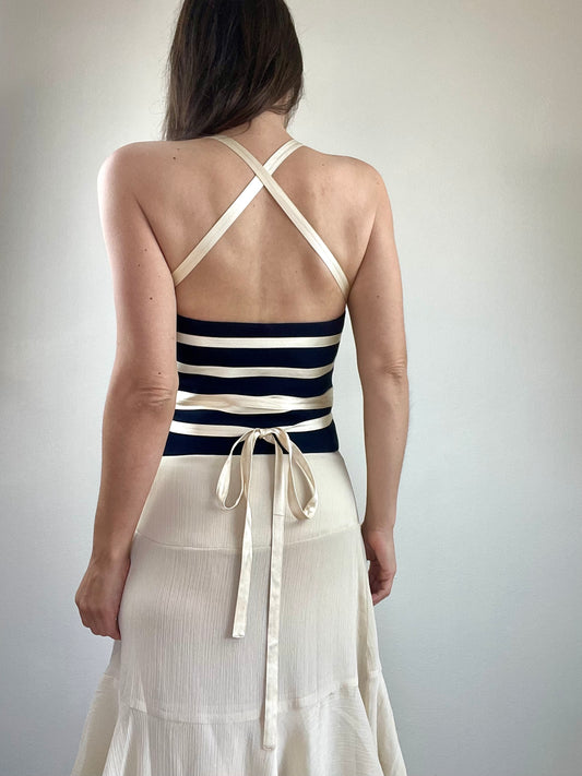 Moschino Couture navy and cream corset top