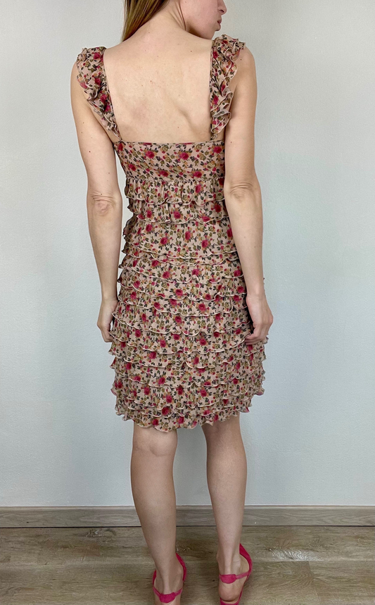 Moschino Cheap and Chic floral ruffled tiered silk dress