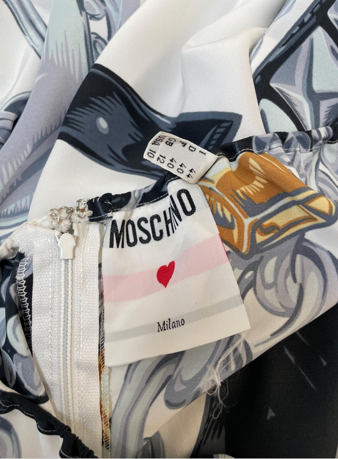 Moschino Spring Summer 1986 chains and western print halter neck dress