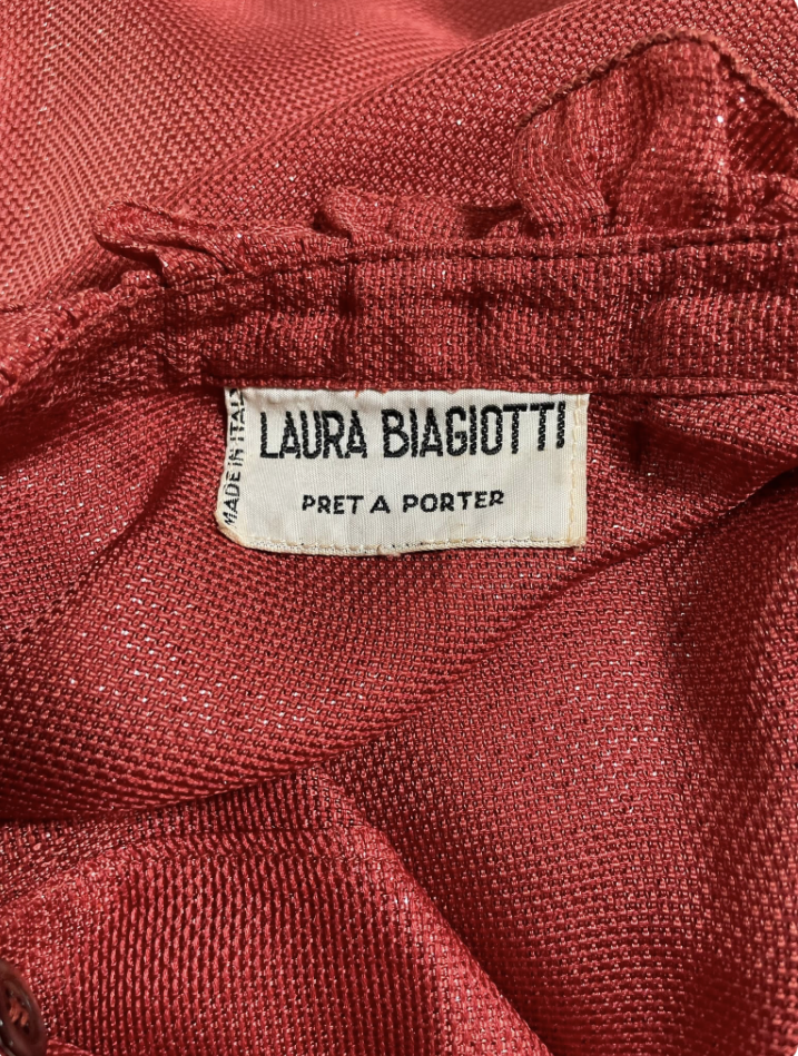 Laura Biagiotti silk ruffled coral red dress