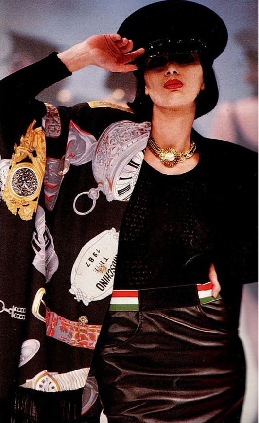 Moschino Fall Winter 1986 novelty print shawl blazer jacket