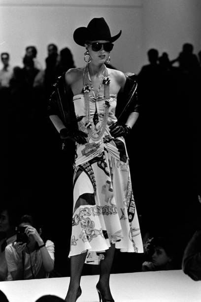 Moschino Spring Summer 1986 chains and western print halter neck dress