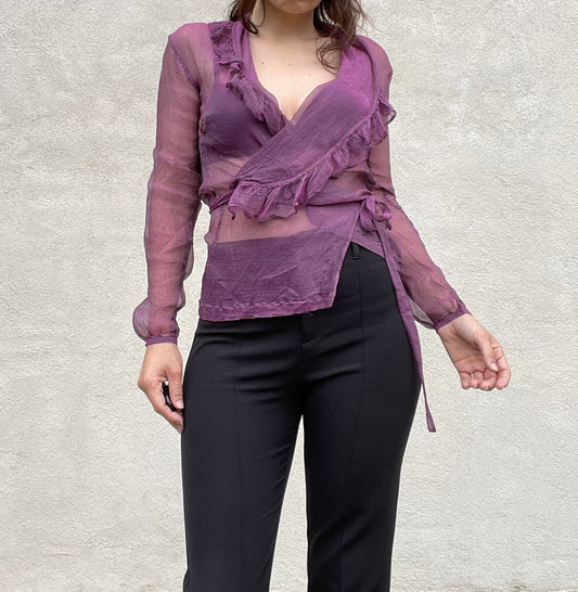 Dries Van Noten silk organdy wrap shirt