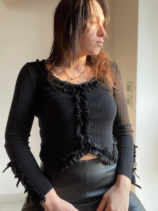 Blumarine ruffled cardigan with velvet ribbons