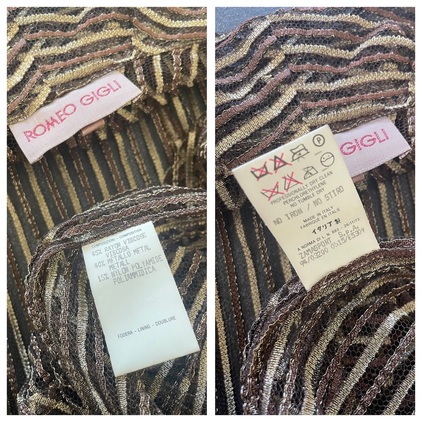 Romeo Gigli Spring Summer 1994 striped fishnet duster jacket