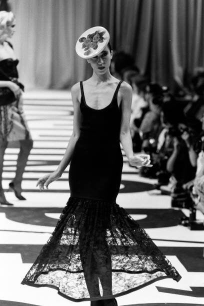 Moschino Spring Summer 1987 lace knitted gown