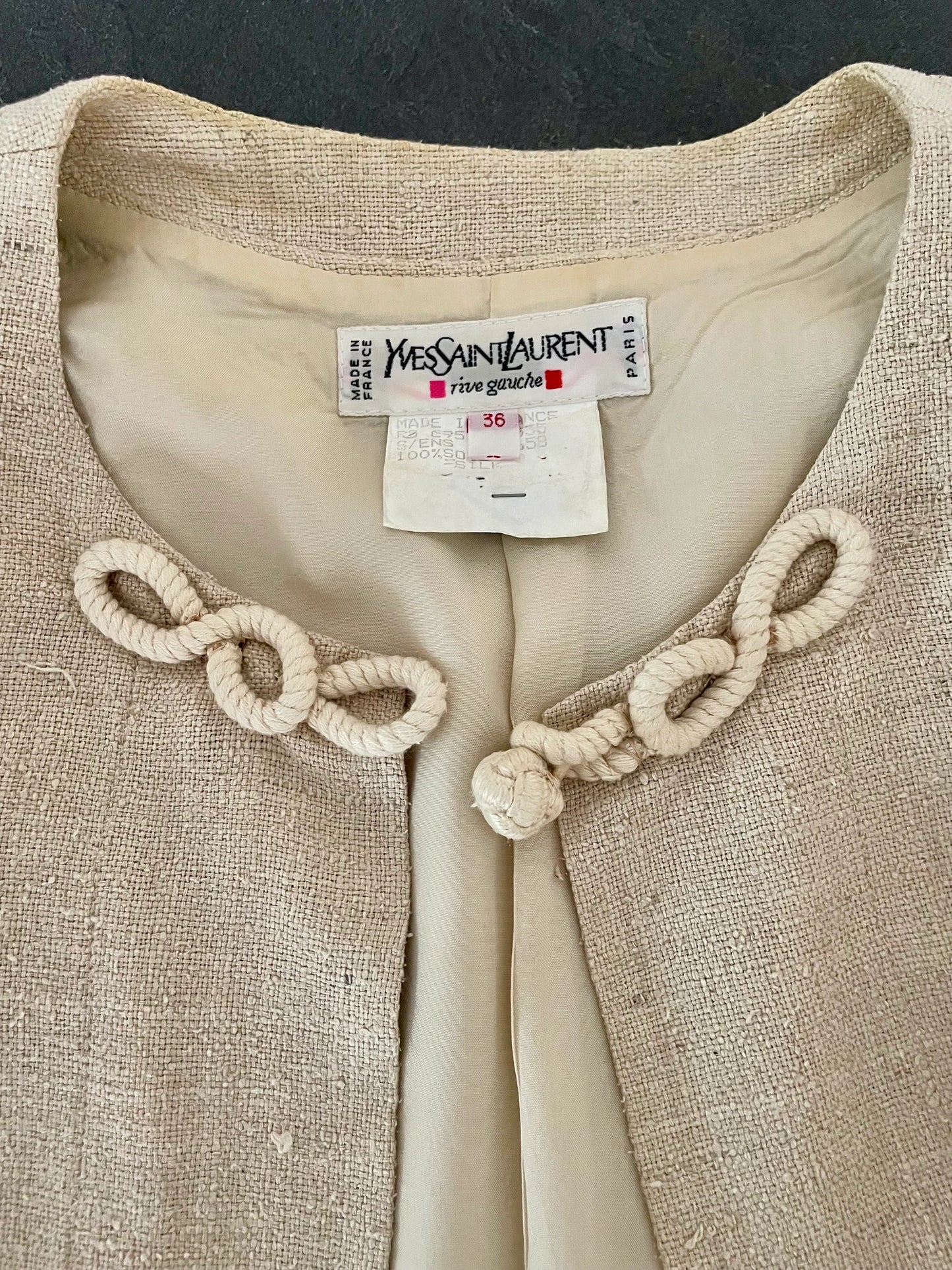 Yves Saint Laurent Rive Gauche raw silk open jacket