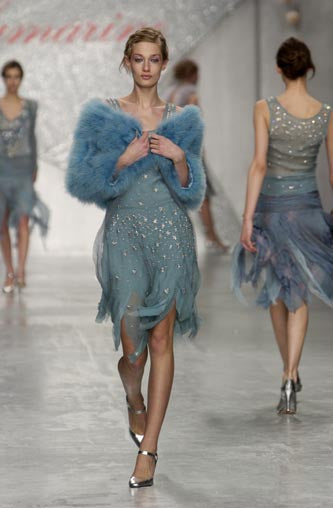 Blumarine Fall Winter 2003 turquoise feathers jacket