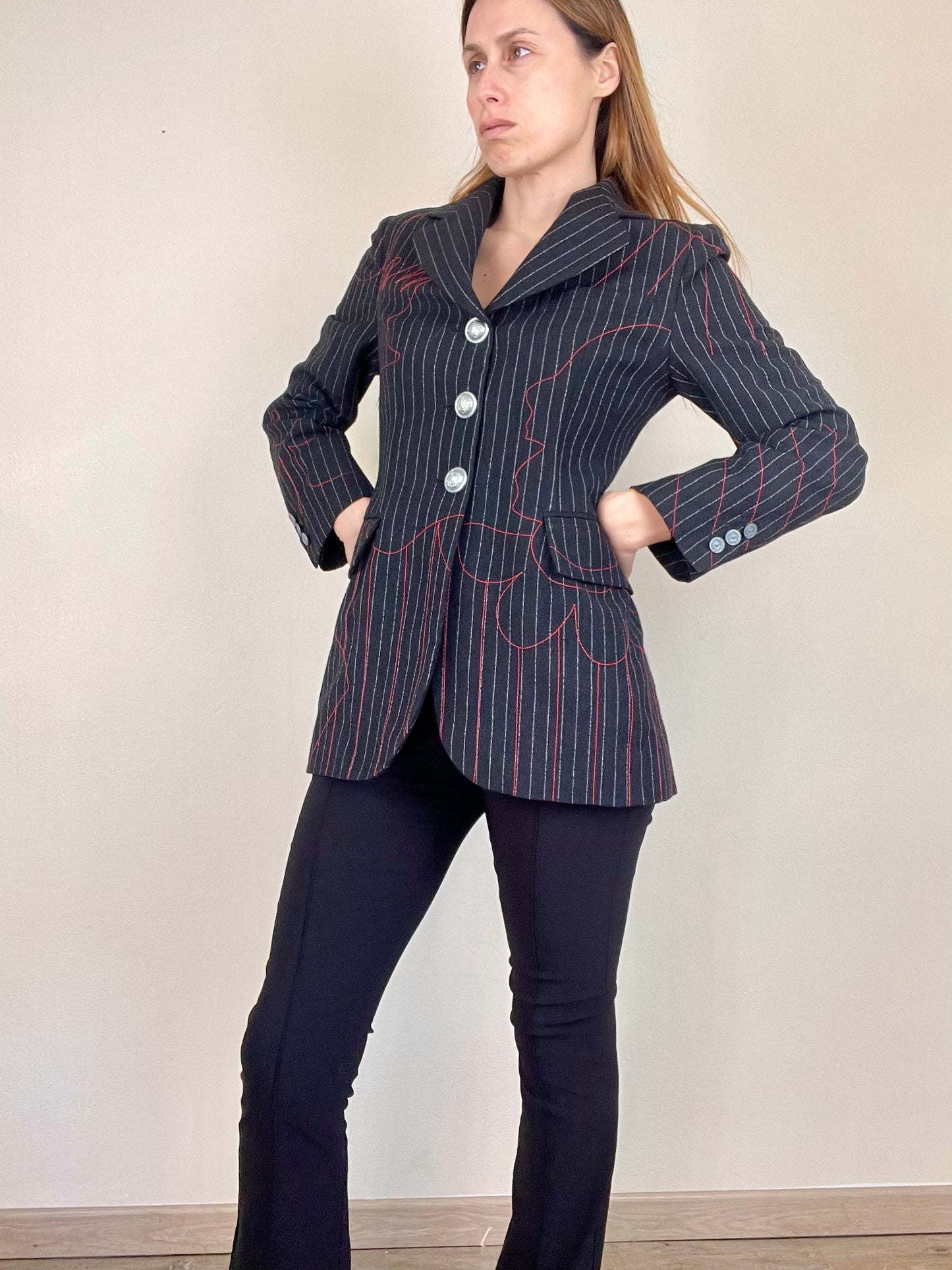 Moschino Cheap and Chic gray pinstripe blazer