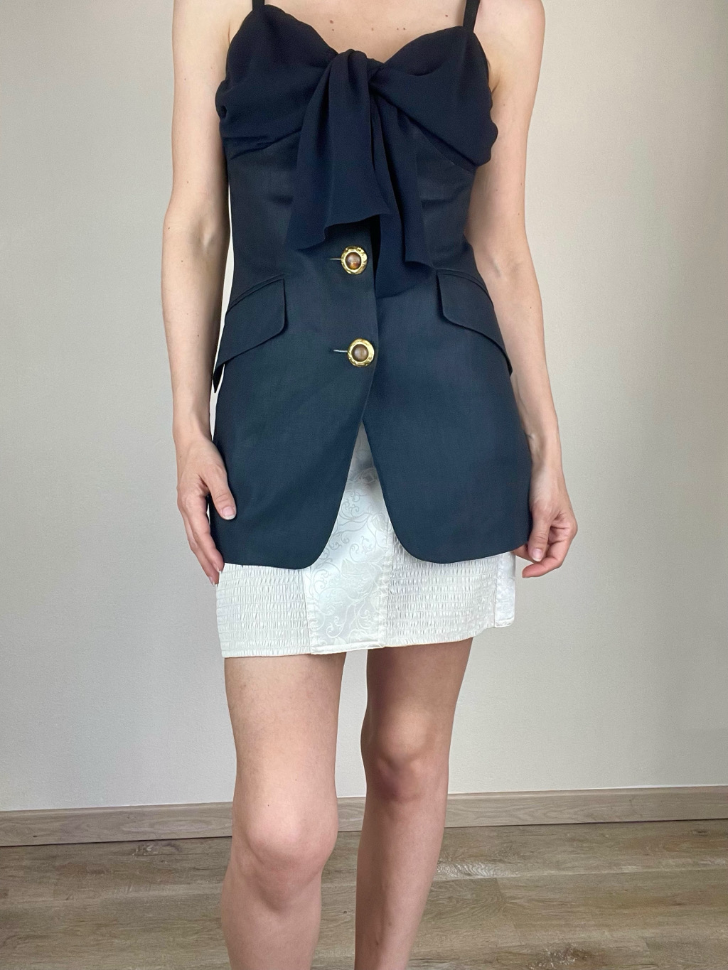 Max Mara black linen and silk long top