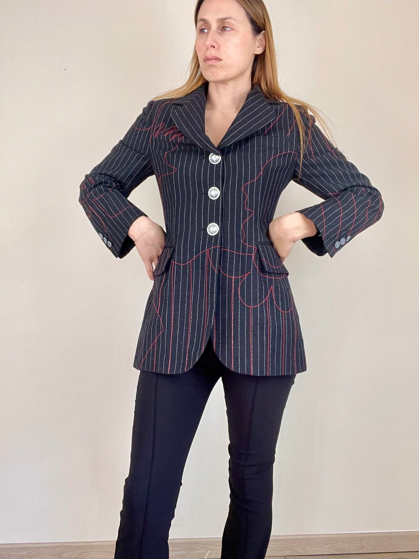 Moschino Cheap and Chic gray pinstripe blazer