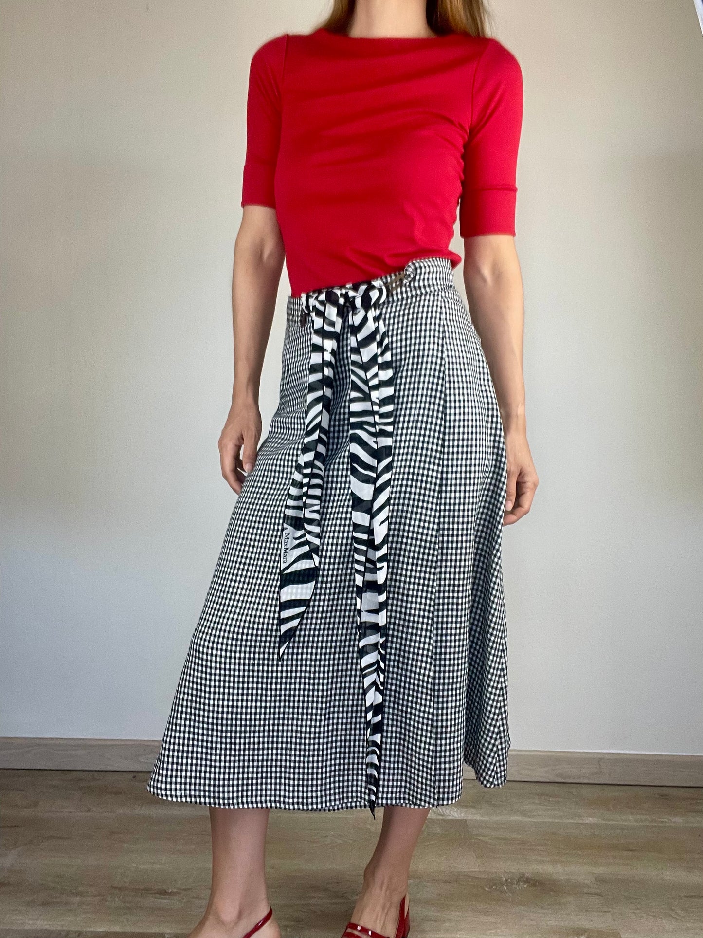 Max Mara linen gingham skirt with zebra scarf