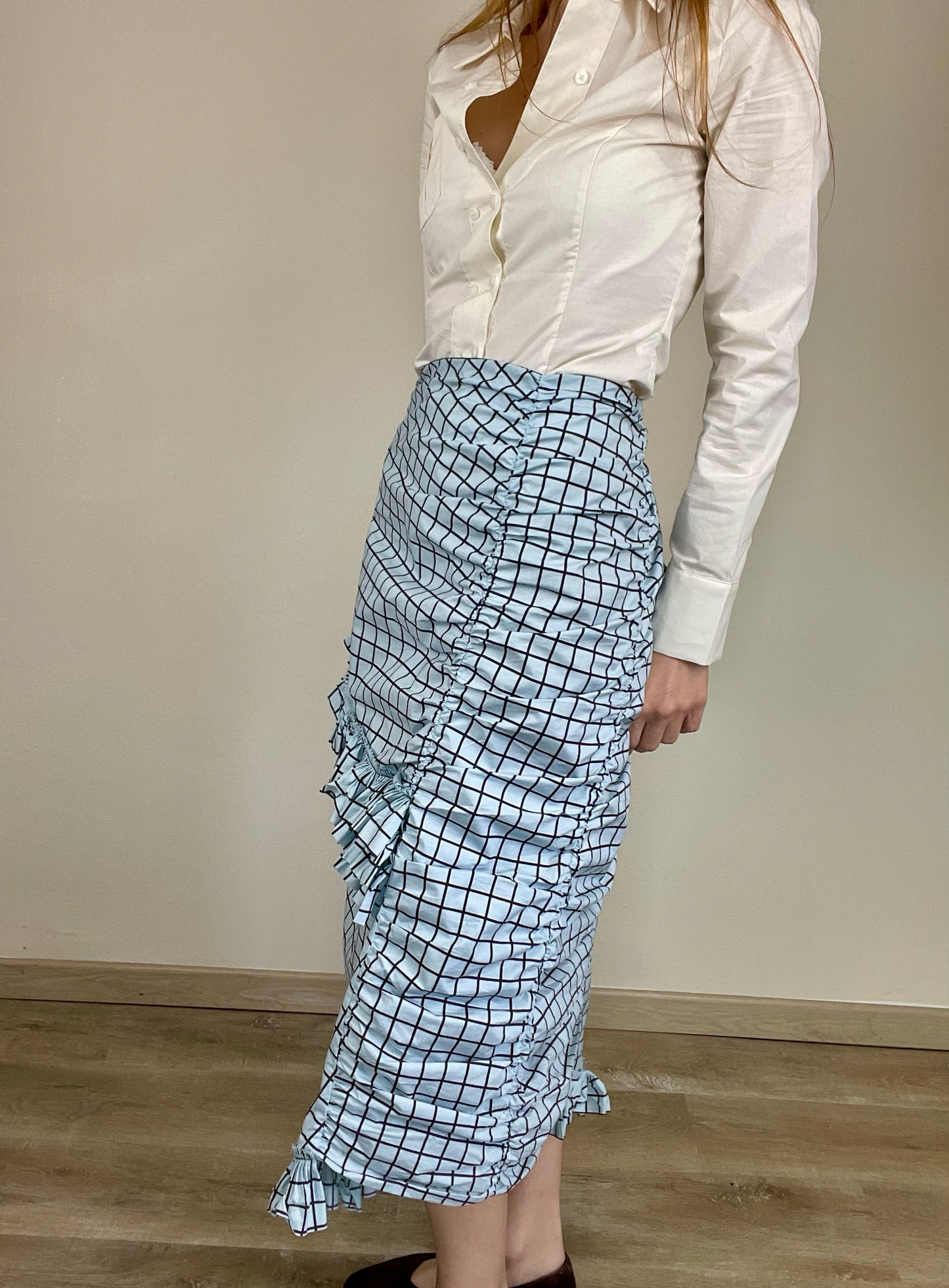 Marni checkered asymmetrical ruffled cotton skirt