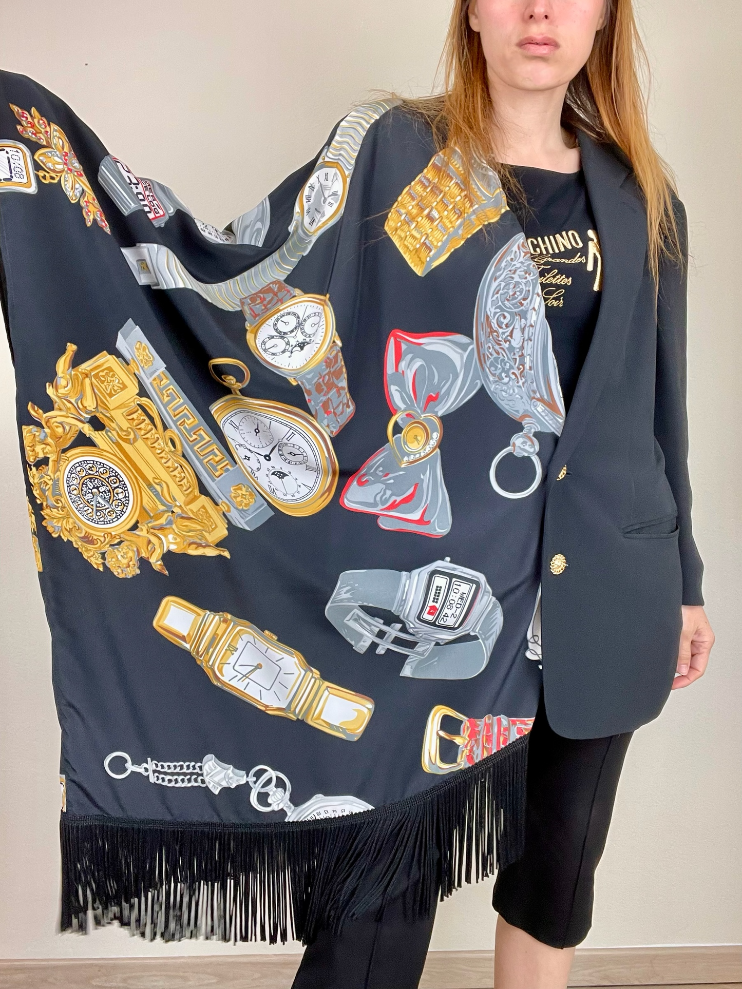 Moschino Fall Winter 1986 novelty print shawl blazer jacket