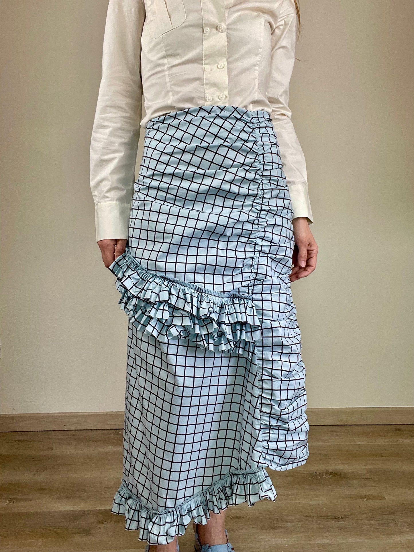Marni checkered asymmetrical ruffled cotton skirt