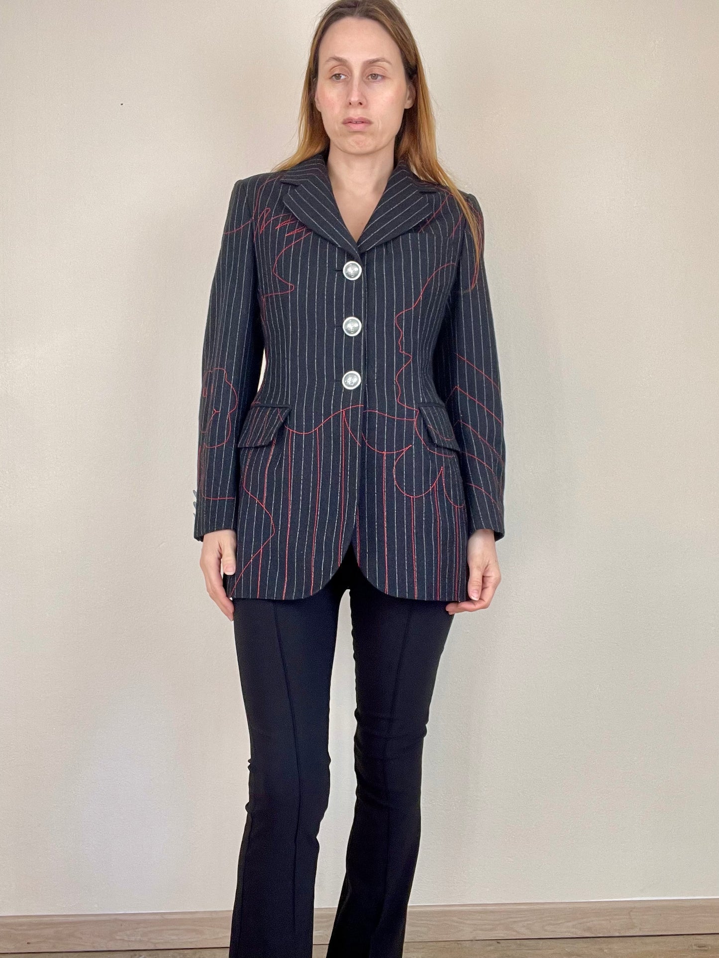 Moschino Cheap and Chic gray pinstripe blazer