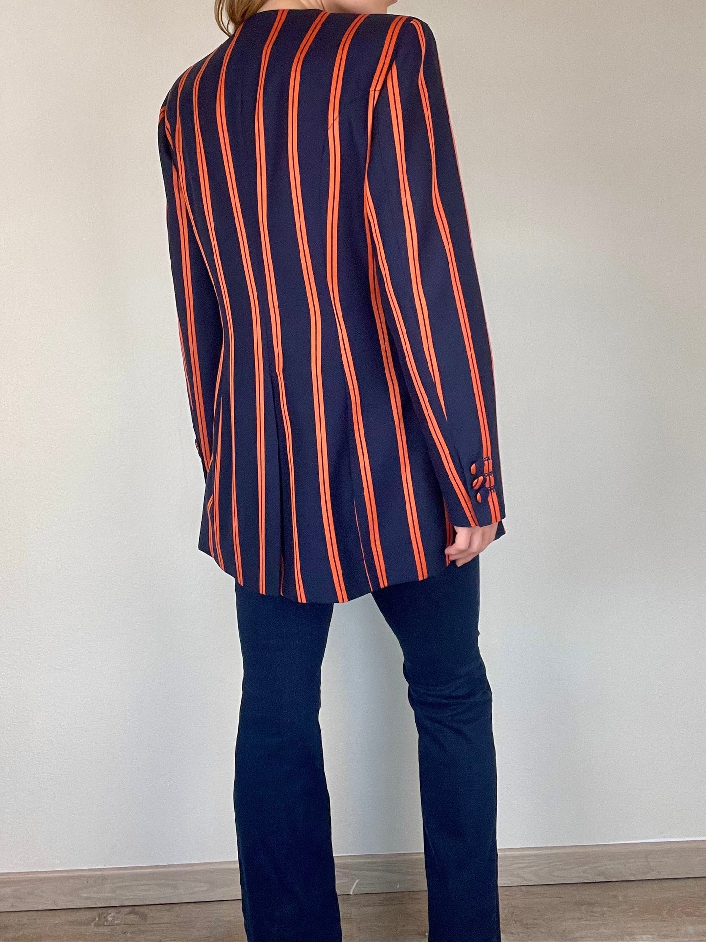 Moschino Couture navy and orange stripe blazer jacket