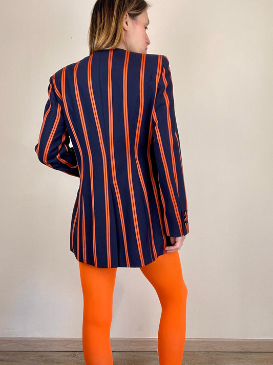 Moschino Couture navy and orange stripe blazer jacket