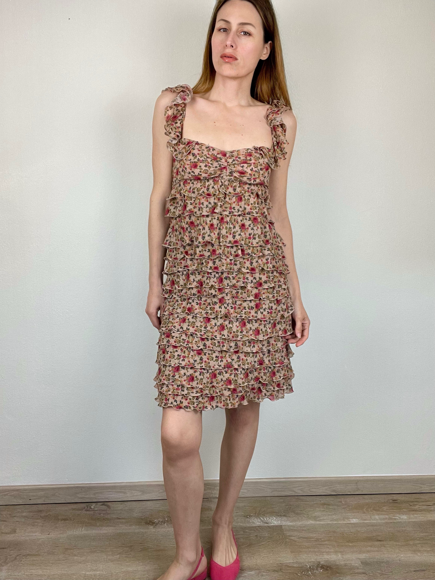 Moschino Cheap and Chic floral ruffled tiered silk dress