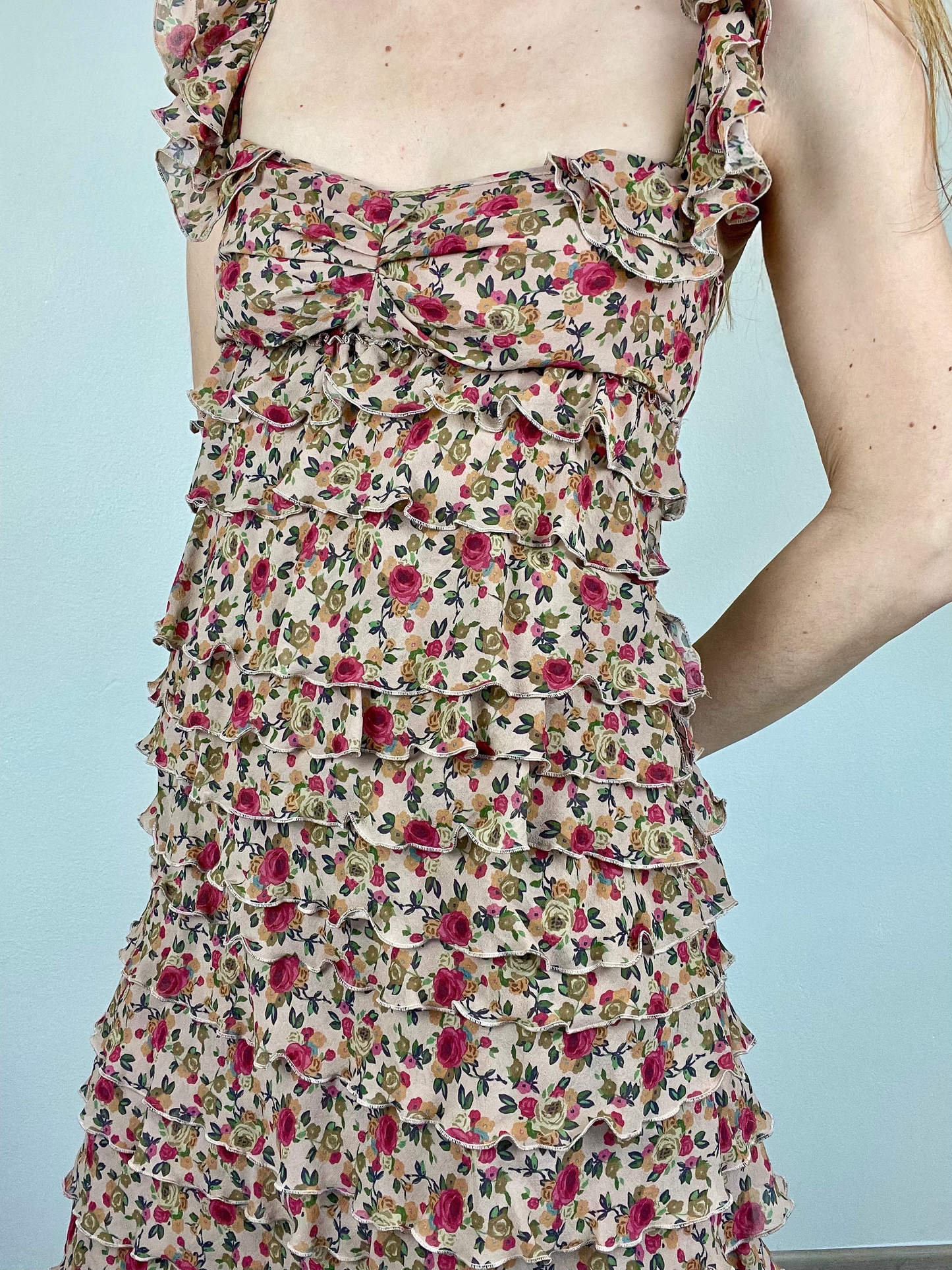 Moschino Cheap and Chic floral ruffled tiered silk dress