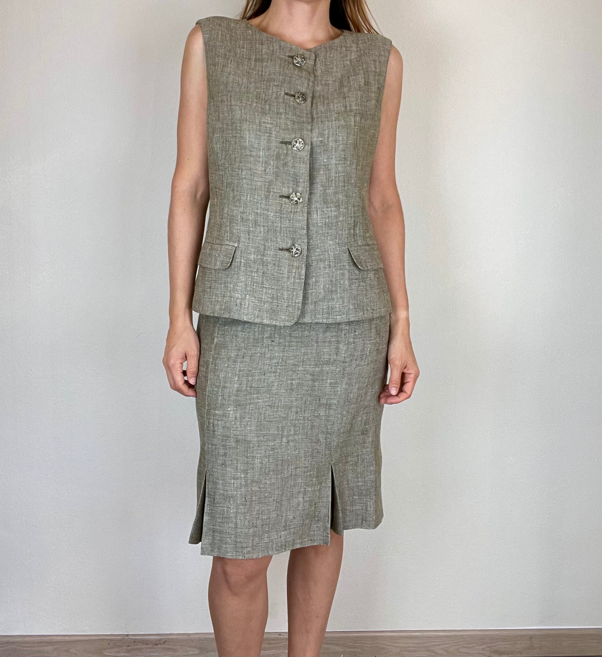 Genny Spring Summer 1996 beige linen skirt ensemble
