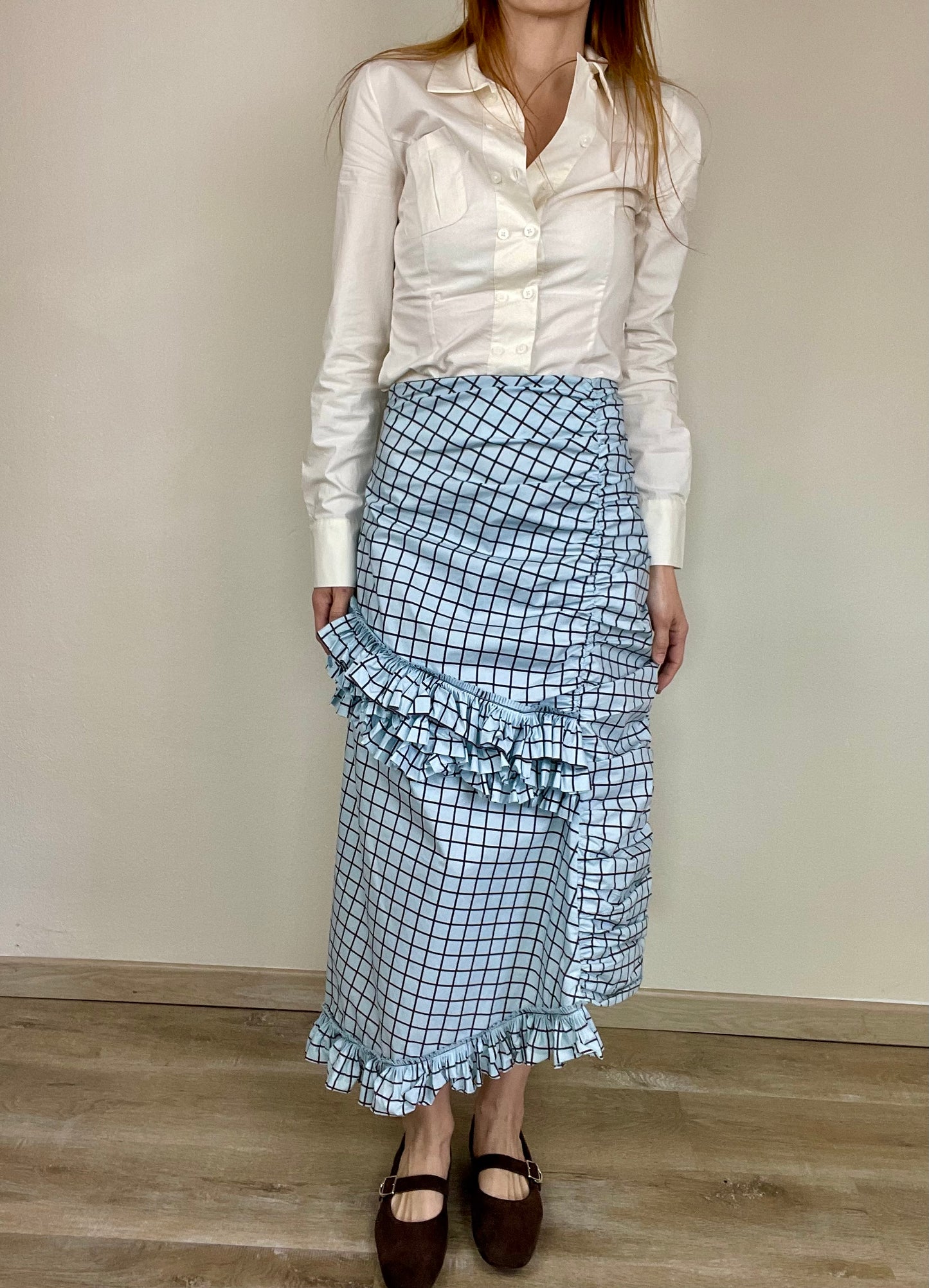 Marni checkered asymmetrical ruffled cotton skirt