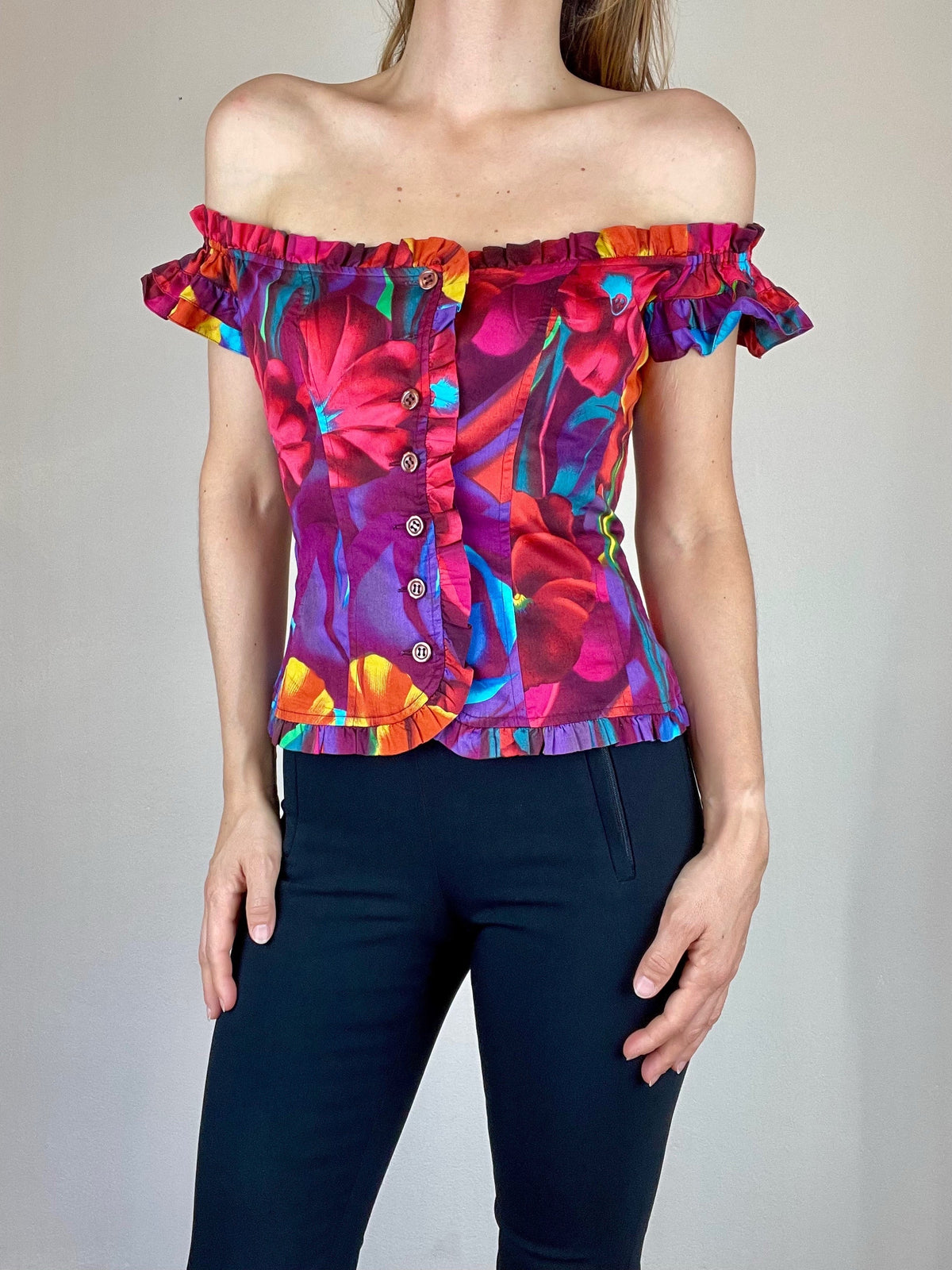 Kenzo multicolour off shoulder floral corset top