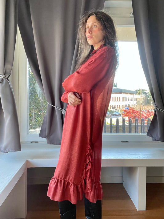 Laura Biagiotti silk ruffled coral red dress