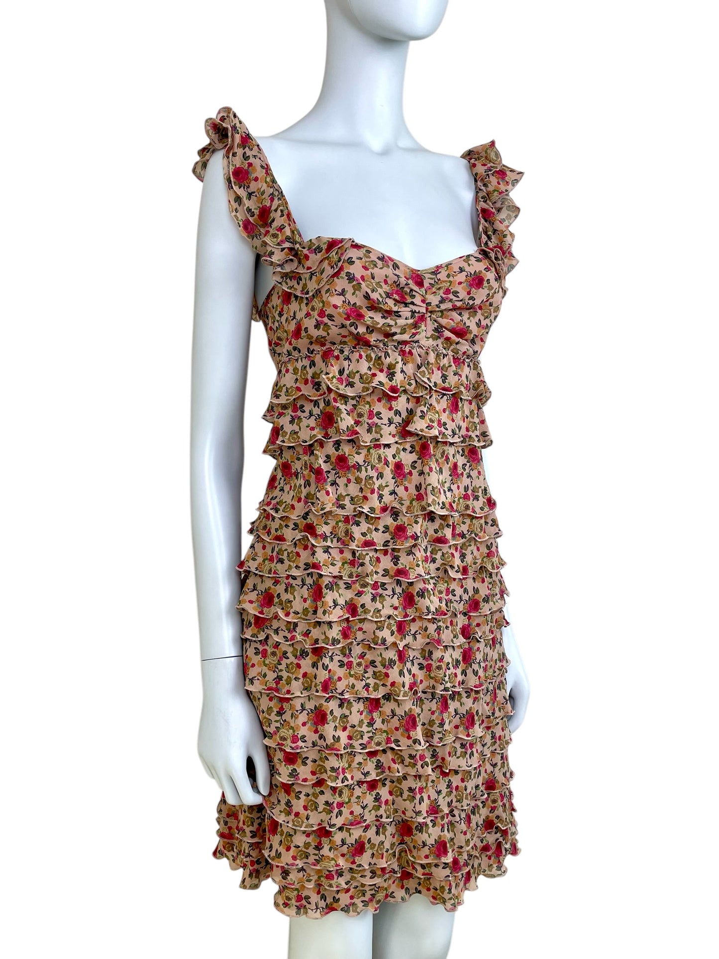 Moschino Cheap and Chic floral ruffled tiered silk dress