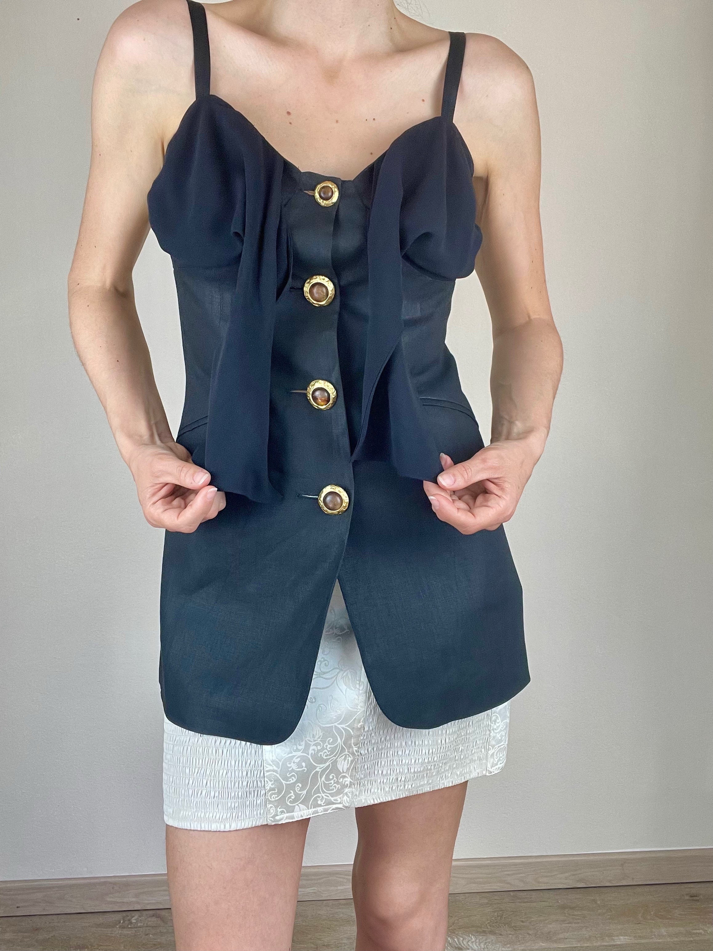 Max Mara black linen and silk long top