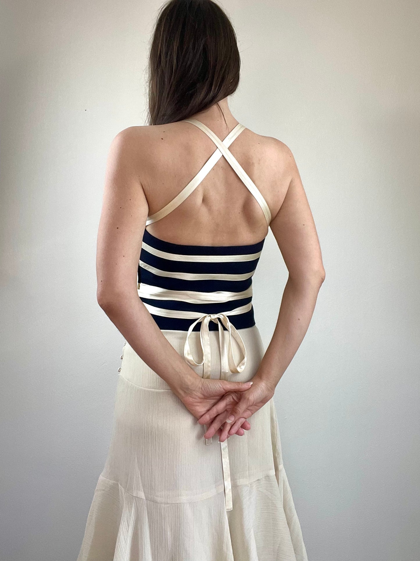 Moschino Couture navy and cream corset top