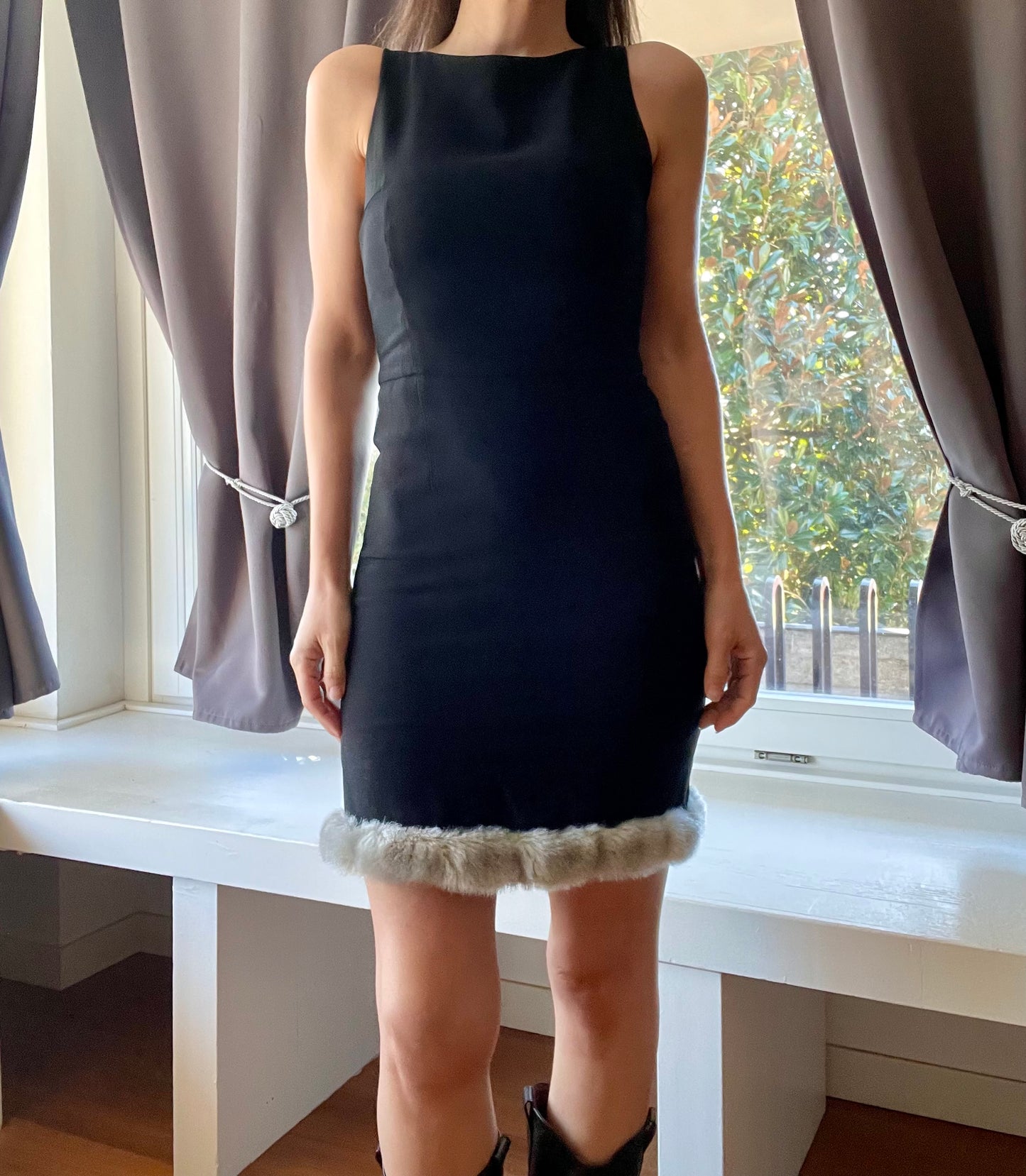 Moschino Couture cut out mini dress with faux fur
