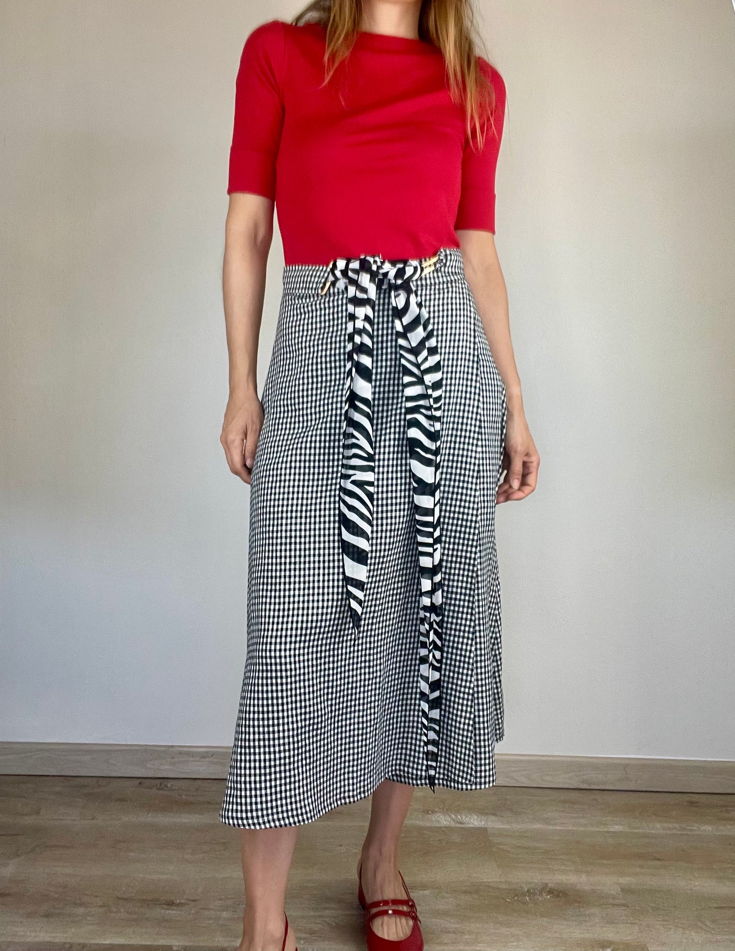 Max Mara linen gingham skirt with zebra scarf