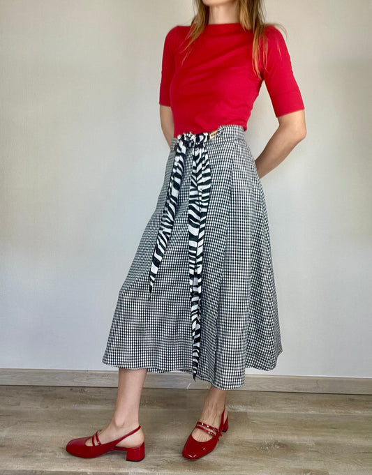 Max Mara linen gingham skirt with zebra scarf