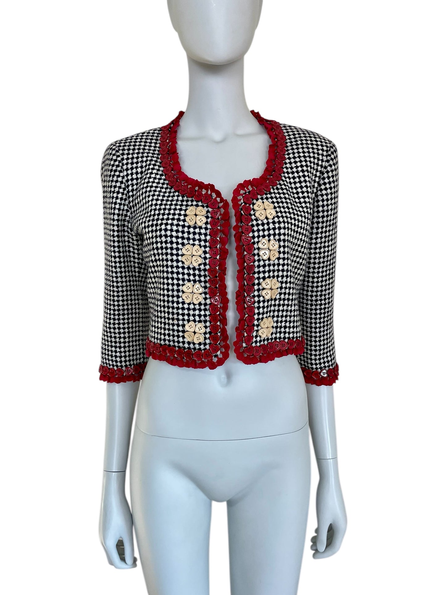 Moschino Cheap and Chic houndstooth lace heart button The Nanny Fran Fine jacket