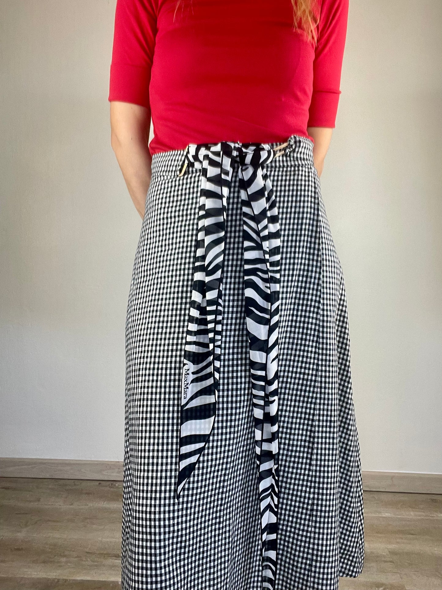 Max Mara linen gingham skirt with zebra scarf