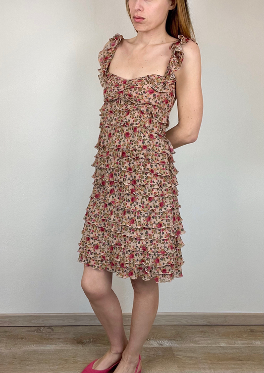 Moschino Cheap and Chic floral ruffled tiered silk dress