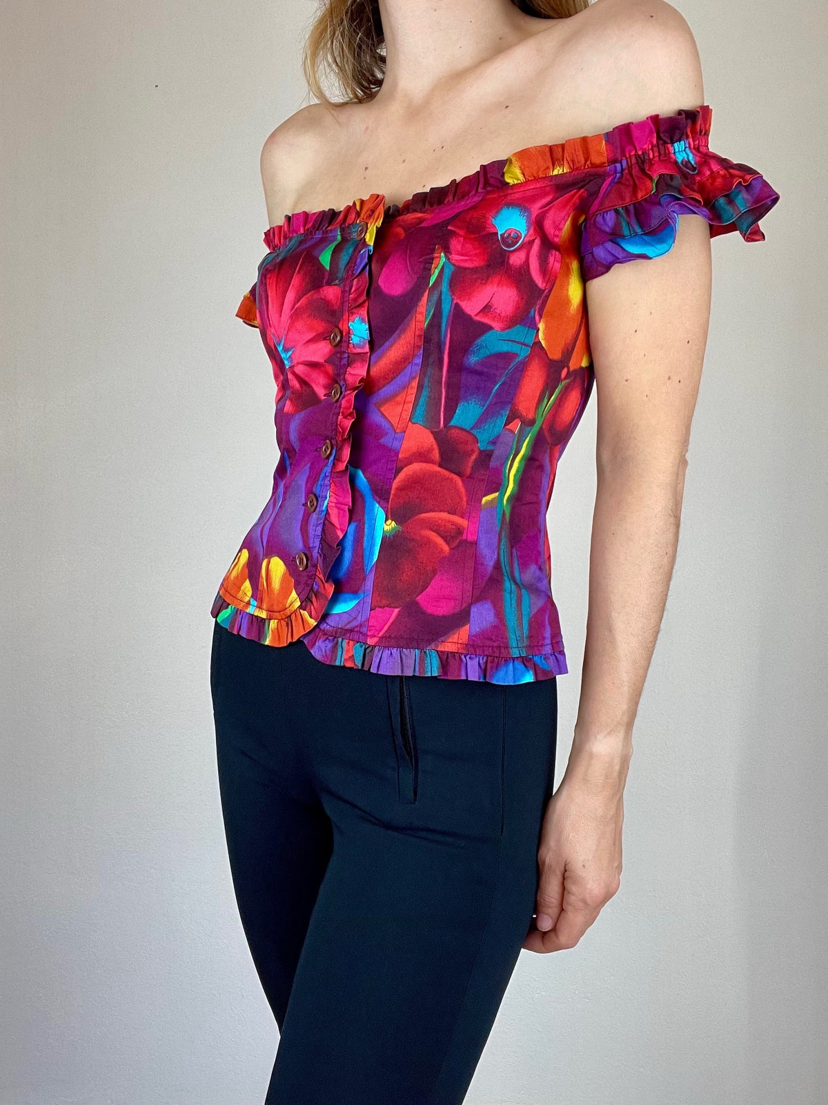 Kenzo multicolour off shoulder floral corset top