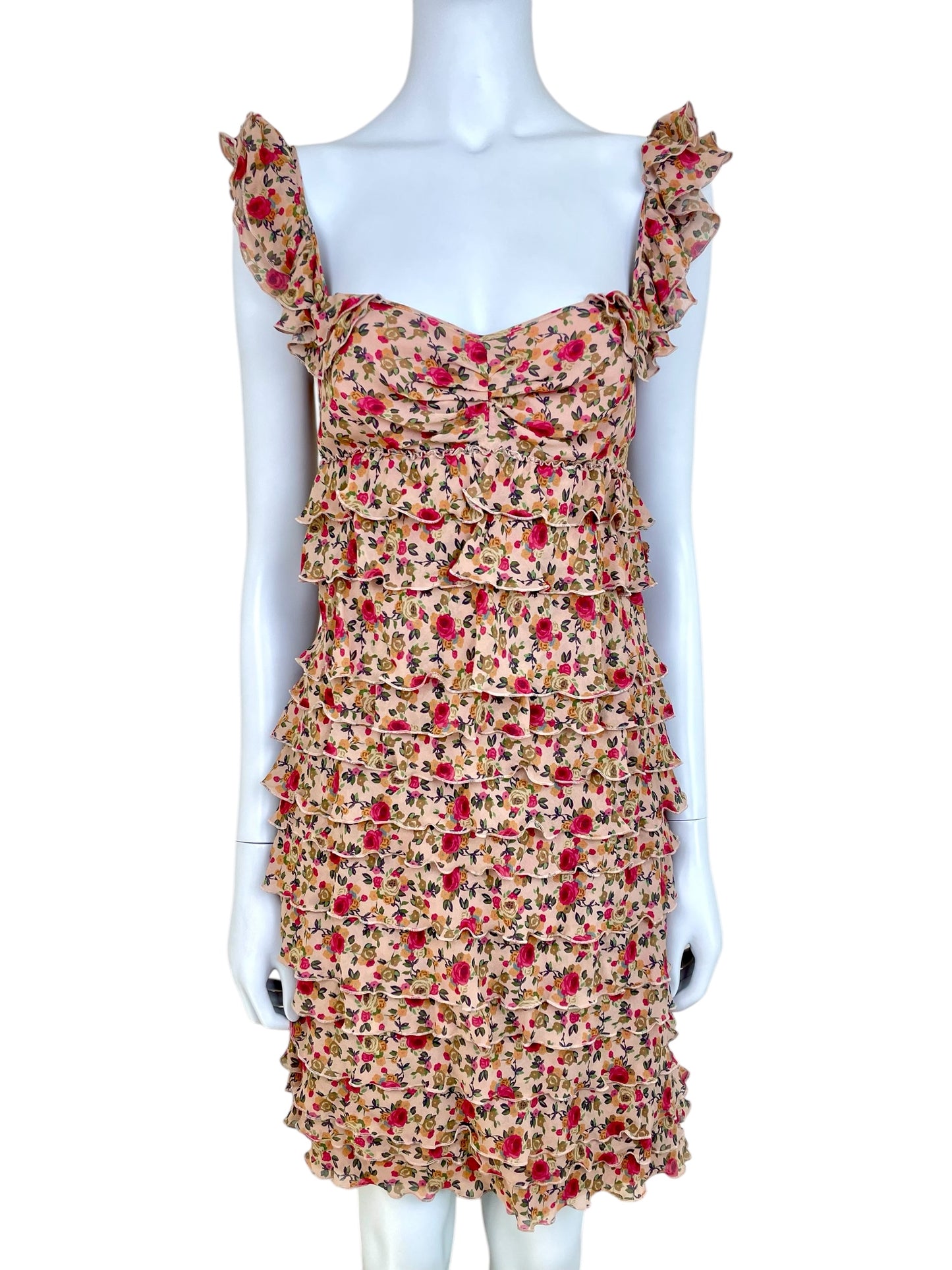 Moschino Cheap and Chic floral ruffled tiered silk dress