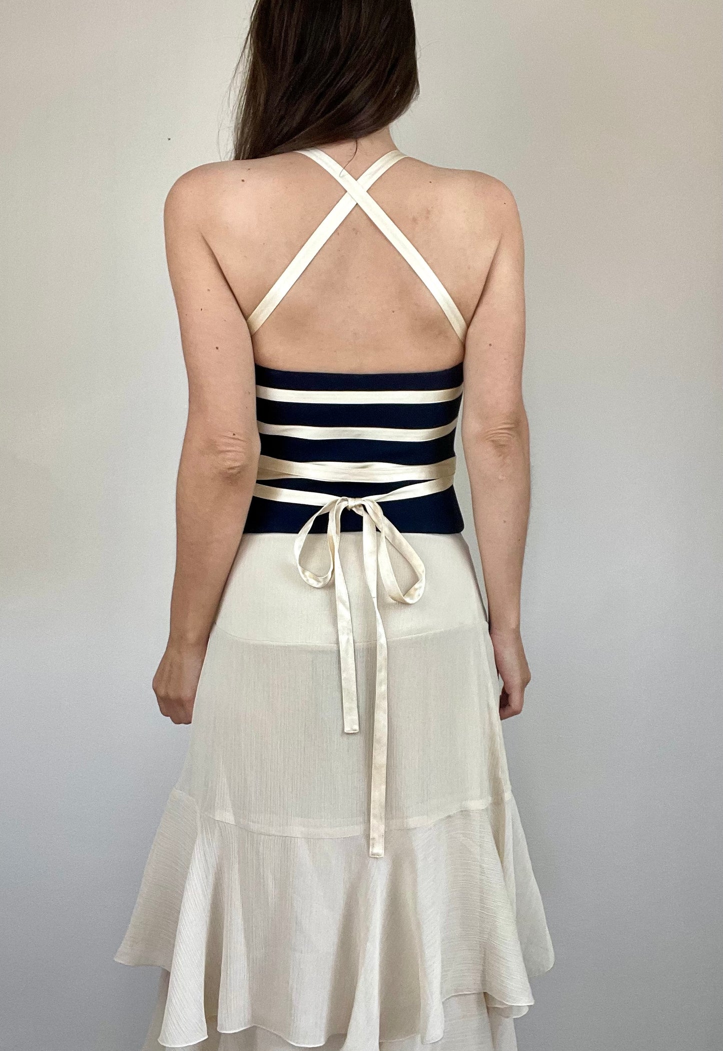 Moschino Couture navy and cream corset top
