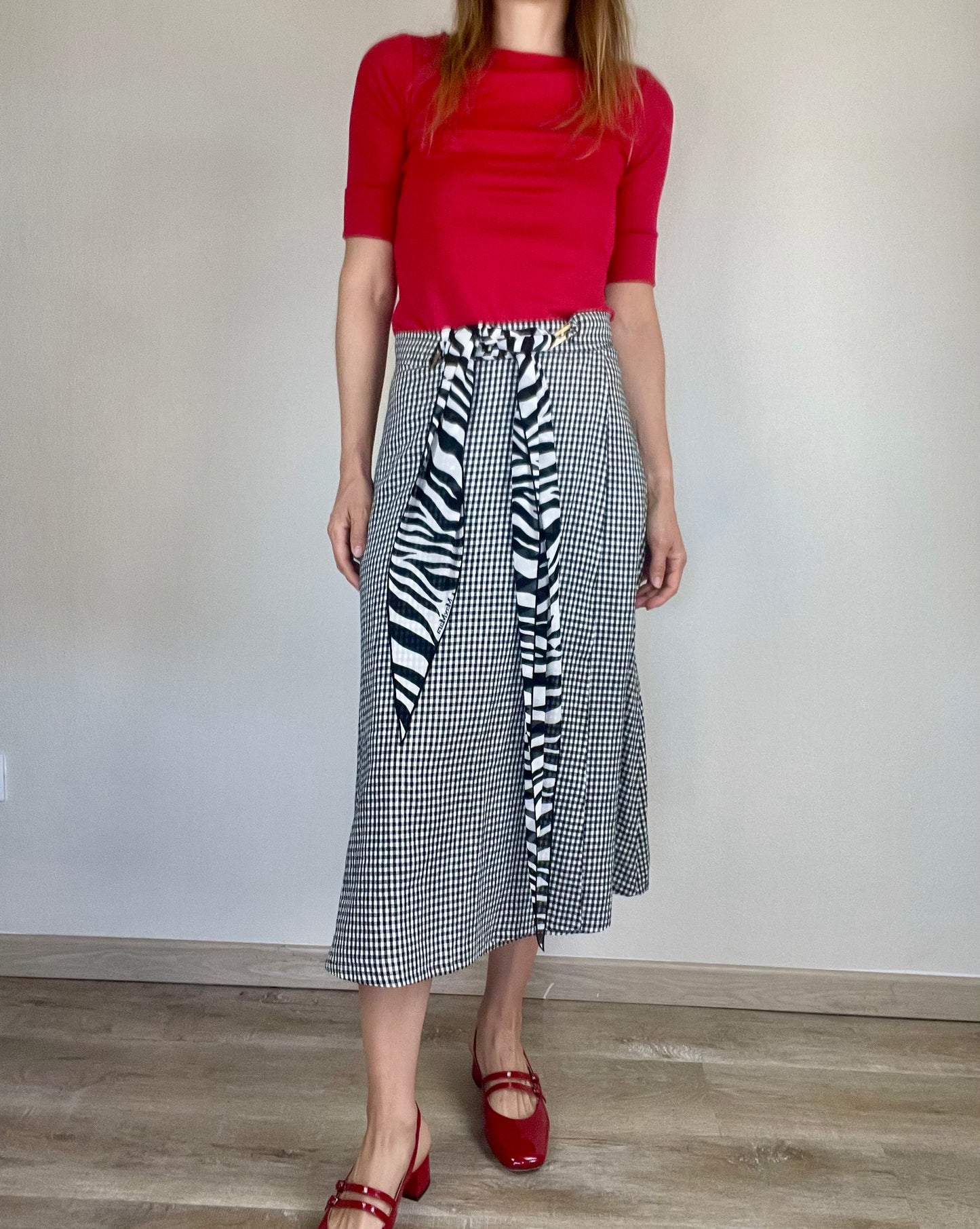 Max Mara linen gingham skirt with zebra scarf