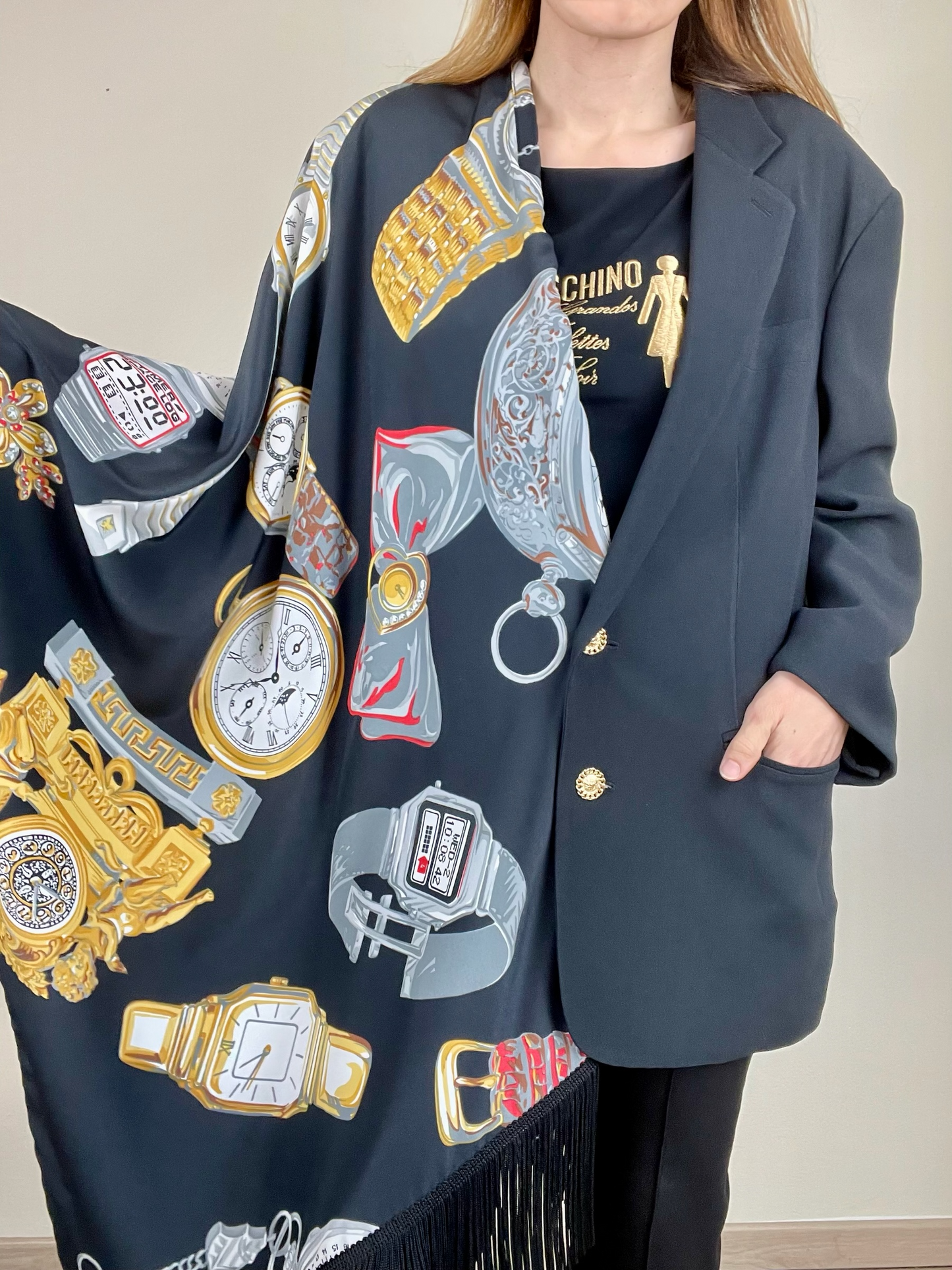 Moschino Fall Winter 1986 novelty print shawl blazer jacket