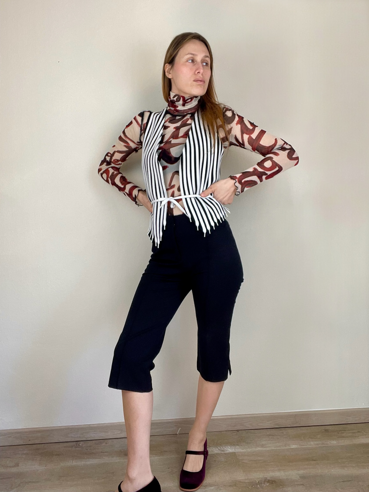 Moschino Cheap and Chic shoe laces stripe vest