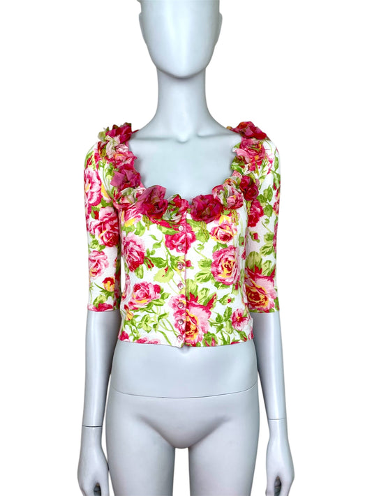 RESERVED for Riri  do not  buy- Blumarine romantic floral beaded cotton cropped cardigan