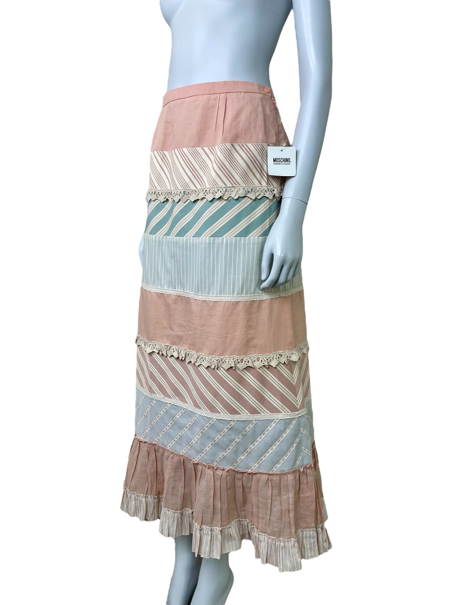 Moschino Cheap and Chic deadstock Spring Summer 2003 striped and lace maxi skirt